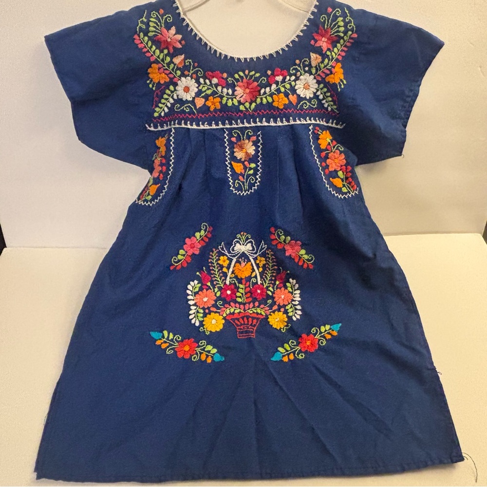 Girls Embroidered Mexican Royal Blue Dress Hispanic Heritage Month